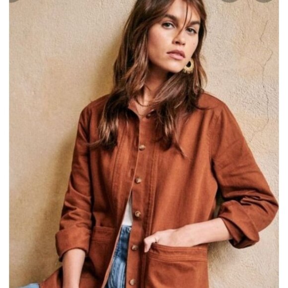 RARE Sezane Will Jacket brown cotton Size xs bust 36 - Picture 1 of 5